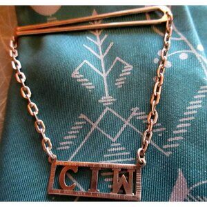 Vintage Swank Gold-Tone Tie Bar & Chain With CIW Initials